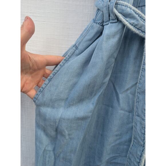Anthropologie Cloth & Stone Women's Chambray Tank Dress Sz PM Belt Tie Midi Slit - Picture 3 of 8